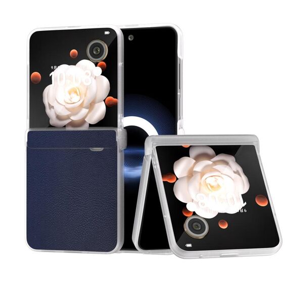 Per Honor Magic V Flip ABEEL Custodia per telefono in pelle PU con cornice traslucida smerigliata e copertura totale (blu scuro)