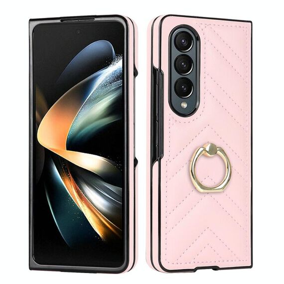 Per Samsung Galaxy Z Fold6 Custodia pieghevole a forma di V con anello rotante (rosa)