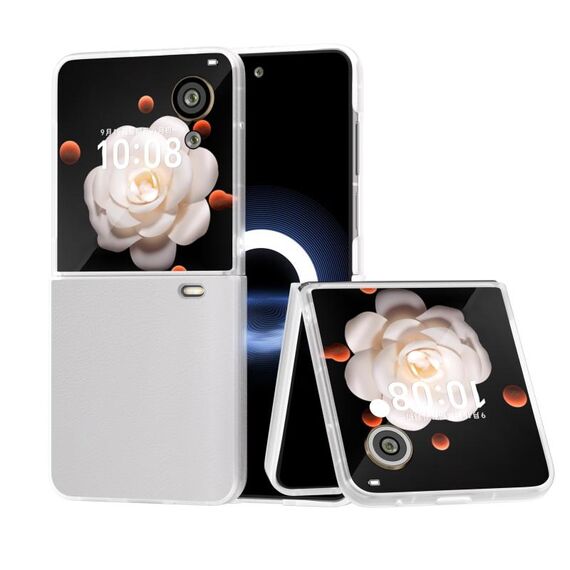 Custodia per telefono in pelle PU con cornice traslucida smerigliata For Honor Magic V Flip ABEEL (bianca)
