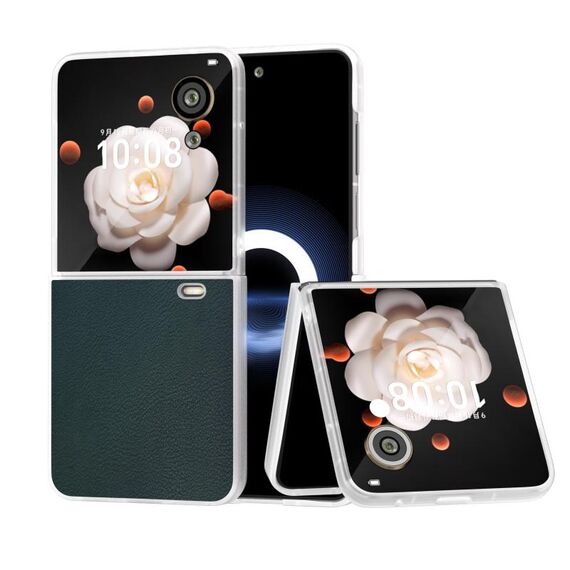 Custodia per telefono a copertura totale in pelle PU con cornice satinata e traslucida ABEEL per Honor Magic V Flip (verde)