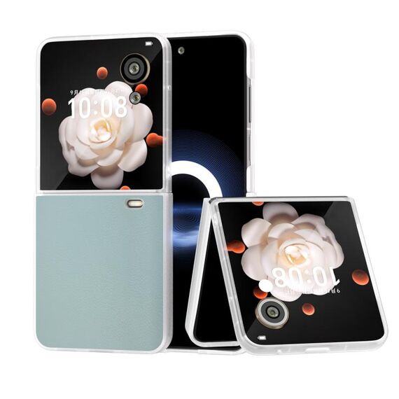 Per Honor Magic V Flip ABEEL Custodia per telefono con copertura totale in pelle PU con cornice traslucida satinata (Azzurro)