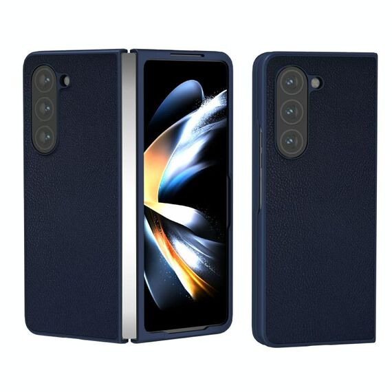Custodia per telefono a copertura totale in pelle PU per Samsung Galaxy Z Fold6 Skin Feel (blu scuro)