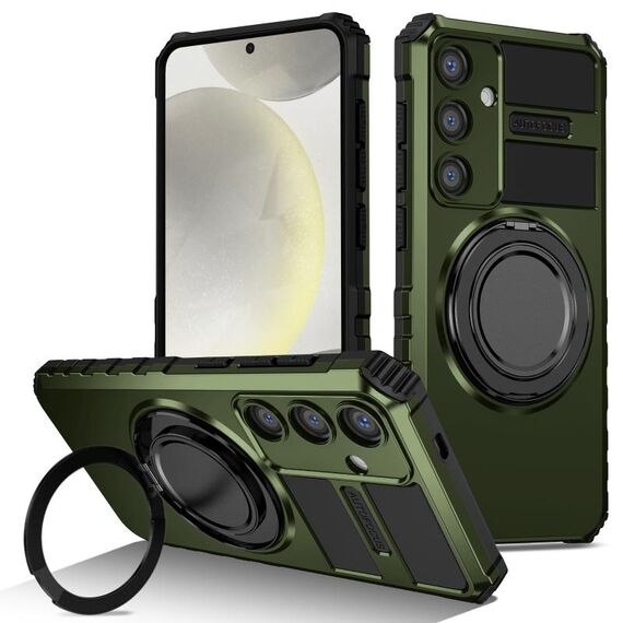Custodia per telefono con supporto magnetico rotante per Samsung Galaxy S24 5G (verde scuro)