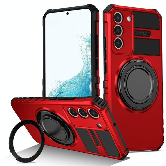 Per Samsung Galaxy S22+ 5G Custodia per telefono con supporto magnetico rotante (rosso)