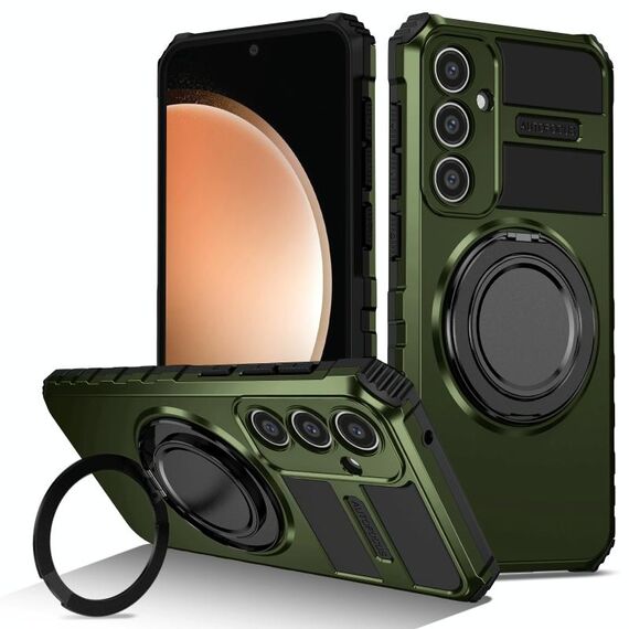 Per Samsung Galaxy S23 FE 5G Custodia per telefono con supporto magnetico rotante (verde scuro)