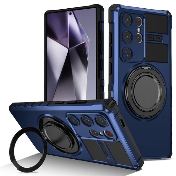 Per Samsung Galaxy S24 Ultra 5G Custodia per telefono con supporto magnetico rotante (blu reale)