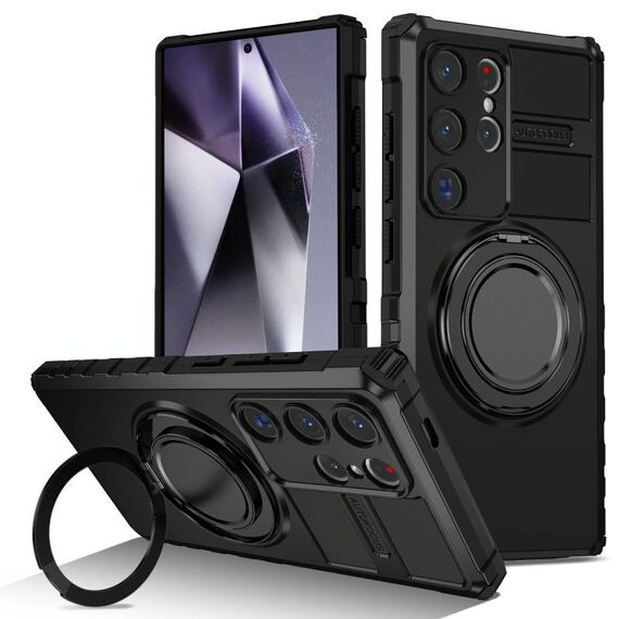 Per Samsung Galaxy S24 Ultra 5G Custodia per telefono con supporto magnetico rotante (nero)
