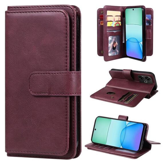 Per Redmi 13 4G Portafoglio multifunzione globale 10 slot per schede Custodia in pelle per telefono (Claret)
