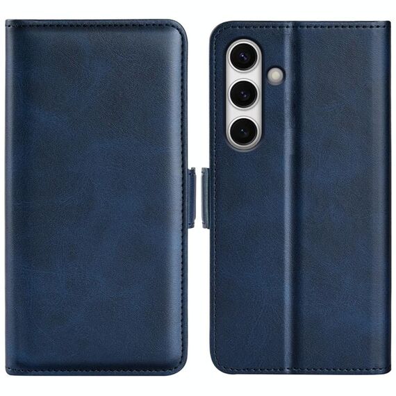 Per Samsung Galaxy S24 FE 5G Custodia in pelle con fibbia magnetica orizzontale a doppio lato (blu scuro)