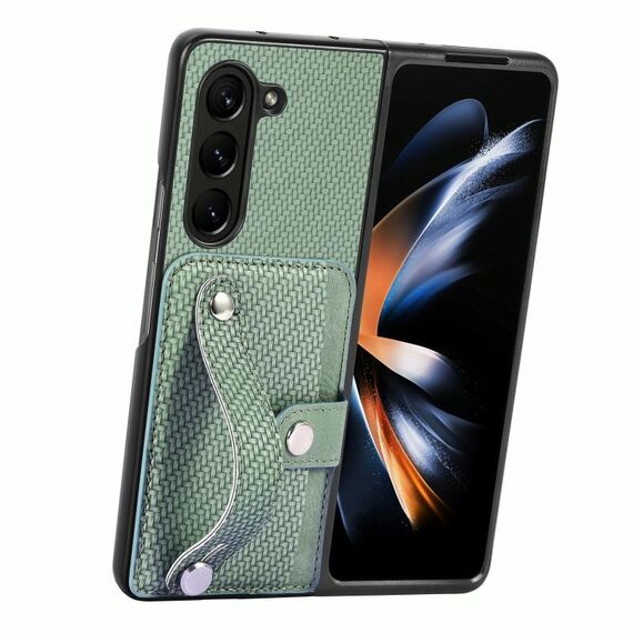 Per Samsung Galaxy Z Fold6 Custodia per cellulare con supporto per carta da polso con supporto per carte (verde)