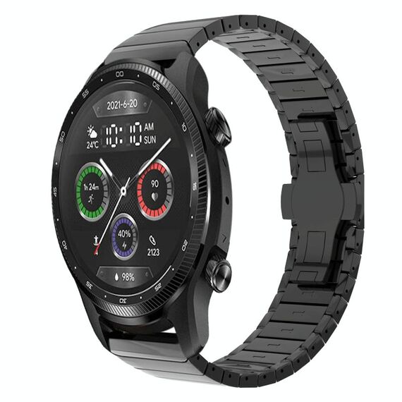 Per Ticwatch Pro X 22mm cinturino in lega con fibbia a farfalla con vernice a perline (nero)