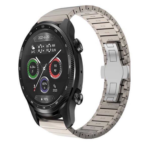 Per Ticwatch Pro X 22mm cinturino in lega con fibbia a farfalla con vernice a perline (colore titanio)