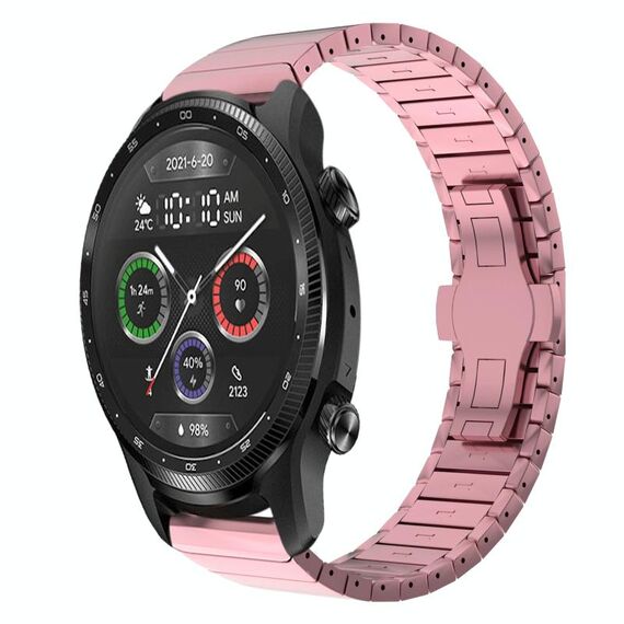 Per Ticwatch Pro X 22mm cinturino in lega con fibbia a farfalla con vernice a perline (rosa)
