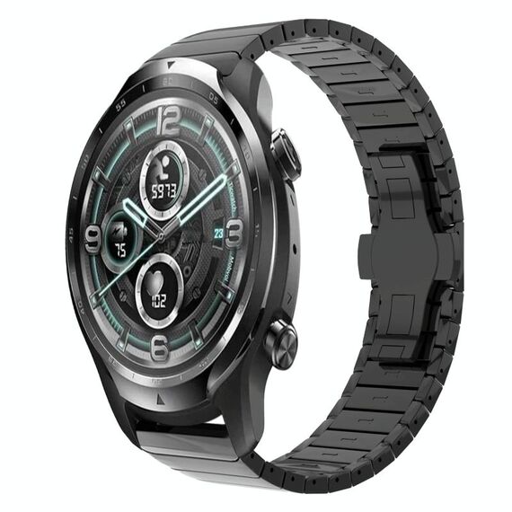 Per Ticwatch Pro3 22mm One Bead Paint Butterfly Buckle Cinturino in lega (Nero)