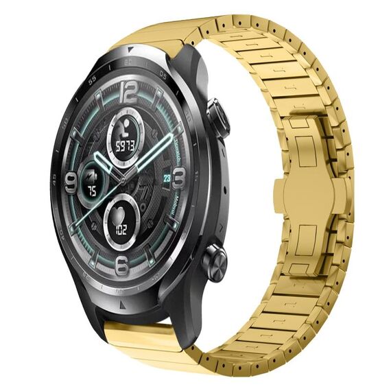 Per Ticwatch Pro3 22mm cinturino in lega con fibbia a farfalla con vernice a perline (oro)