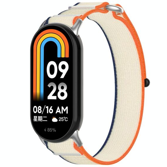 Per cinturino per orologio Xiaomi Smart Band 9 con chiusura a strappo in nylon e anello (arancione + beige)