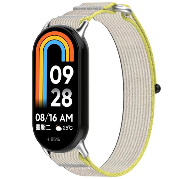 Per cinturino per orologio Xiaomi Smart Band 9 con gancio in nylon e chiusura ad anello (giallo + grigio)