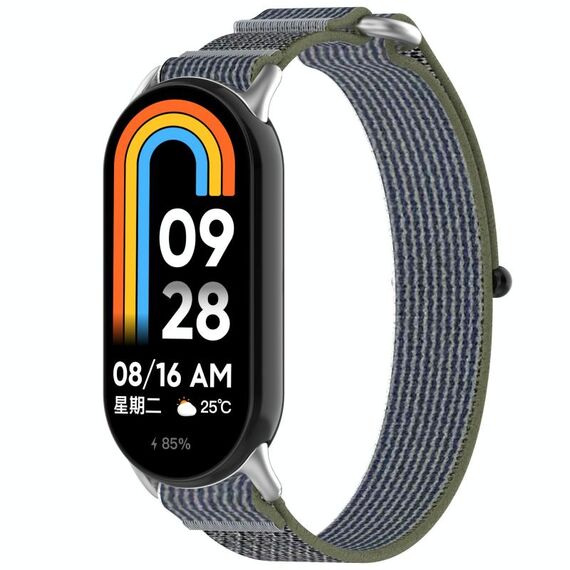 Per cinturino per orologio Xiaomi Smart Band 9 con gancio in nylon e chiusura ad anello (verde + grigio)