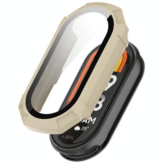 Per Xiaomi Smart Band 9 NFC PC + custodia protettiva per orologio con superficie armatura integrata in pellicola temperata (bianco avorio)