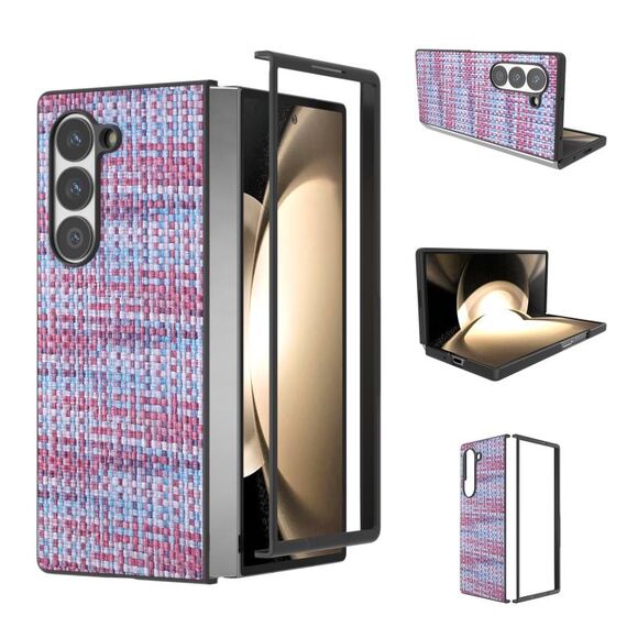 Per Samsung Galaxy Z Fold6 Custodia per telefono in PU con trama a reticolo e colore della cornice nera (viola)