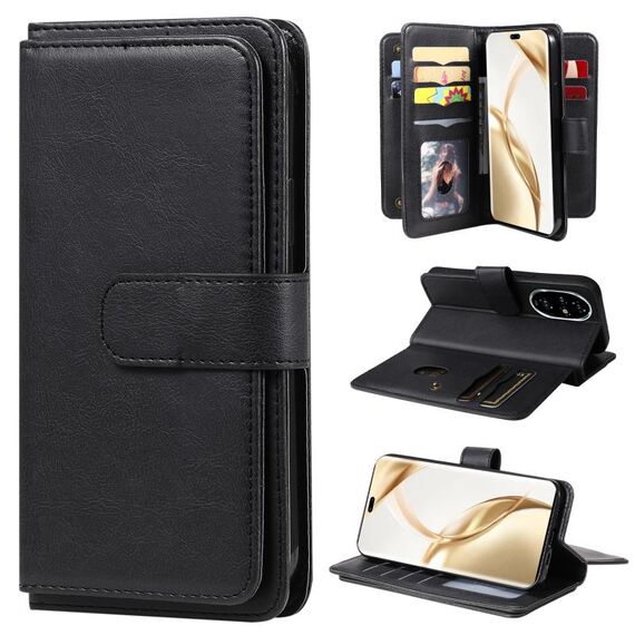 Per Honor 200 Pro Portafoglio multifunzione 10 slot per carte Custodia in pelle per telefono (nero)