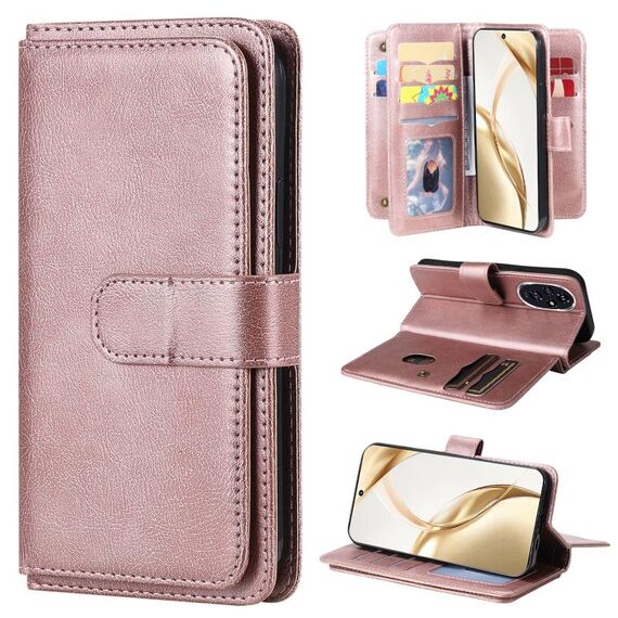 Per Honor 200 Portafoglio multifunzione 10 slot per carte Custodia in pelle per telefono (oro rosa)