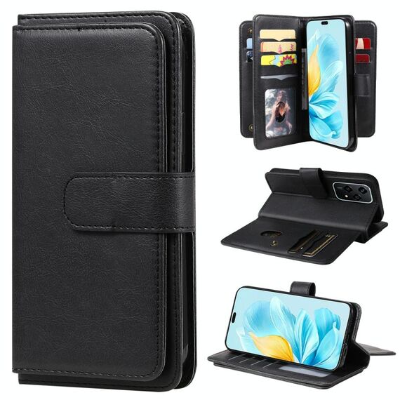 Per Honor 200 Lite Portafoglio multifunzionale globale 10 slot per carte Custodia in pelle per telefono (nero)