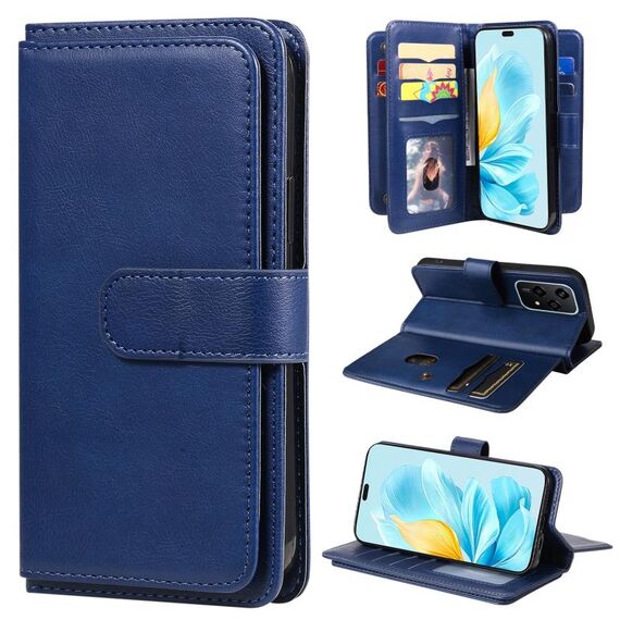 Custodia per telefono in pelle con portafoglio multifunzione globale per Honor 200 Lite con 10 slot per schede (blu scuro)