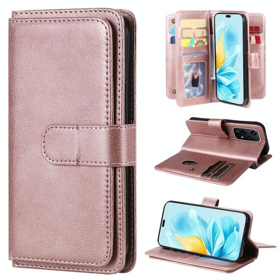 Custodia per telefono in pelle con portafoglio multifunzione globale per Honor 200 Lite con 10 slot per schede (oro rosa)