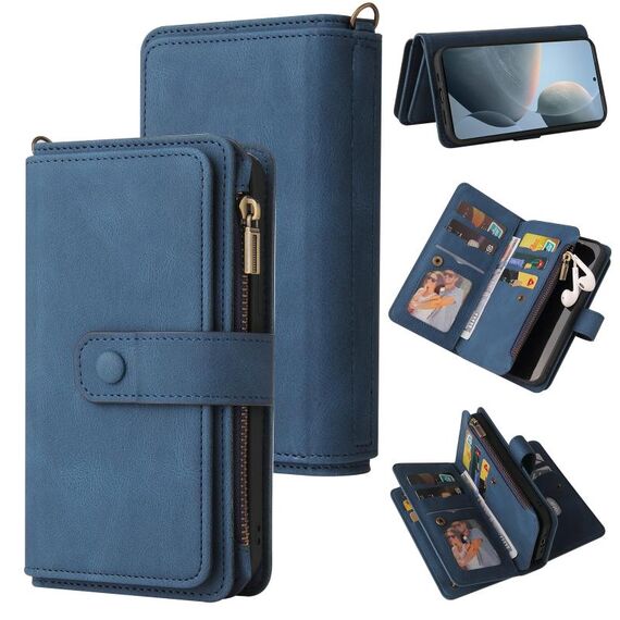 Per Redmi 13 4G Global Skin Feel Multi Card Slots Zipper Wallet Custodia per telefono in pelle (blu)