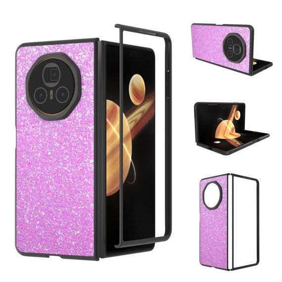 Per Honor Magic V3 Custodia per telefono con glitter colorati con cornice nera (rosa scuro)