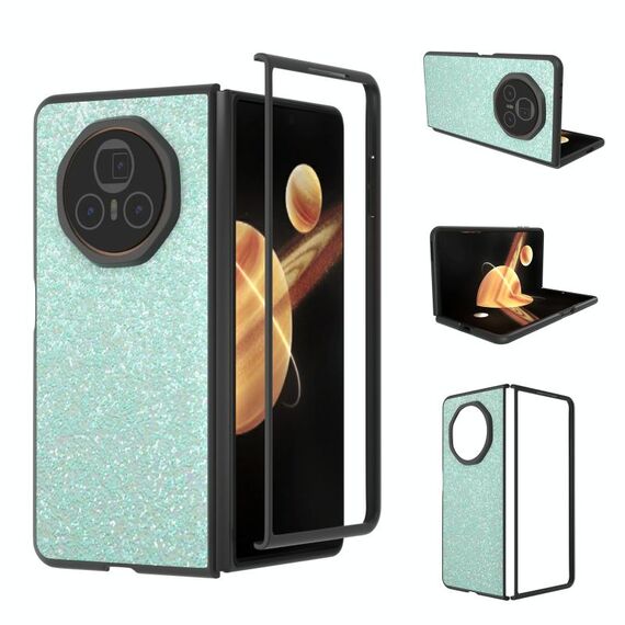 Custodia per telefono con glitter colorati e cornice nera per Honor Magic V3 (verde chiaro)