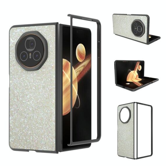 Custodia per telefono con glitter colorati con cornice nera per Honor Magic V3 (oro)