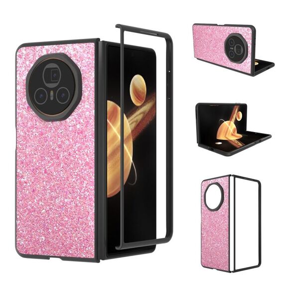 Custodia per telefono con glitter colorati per Honor Magic V3 con cornice nera (viola rosa)