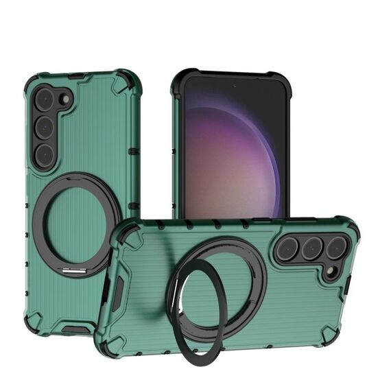 Per Samsung Galaxy S23 5G Grating 360 gradi supporto girevole antiurto custodia per telefono (verde)