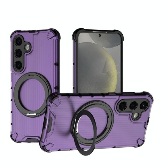 Per Samsung Galaxy S24 5G Grating 360 gradi supporto girevole antiurto custodia per telefono (viola)