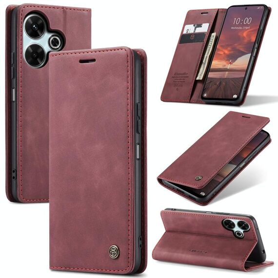 Per Redmi 13 CaseMe 013 Custodia in pelle con flip orizzontale multifunzionale (rosso vino)