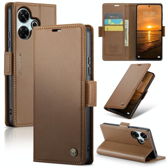 Per Redmi 13 CaseMe 023 Custodia per telefono in pelle antifurto con fibbia a farfalla Litchi Texture RFID (marrone)