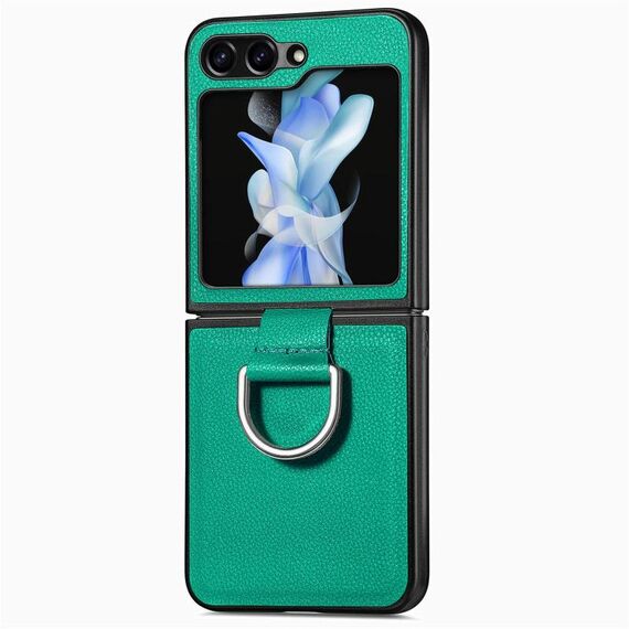 Per Samsung Galaxy Z Flip 6 5G Custodia per telefono con anello in pelle con trama litchi (verde)