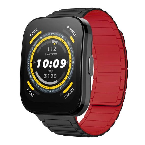 Per Amazfit Watch Bip 5 22mm Cinturino per orologio magnetico in silicone a forma di I (nero+rosso)