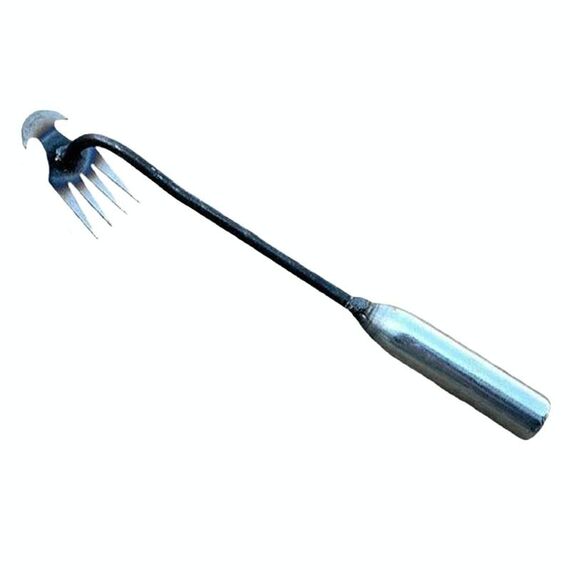 Strumento per la rimozione delle erbacce a doppio scopo a quattro denti, rastrello per giardinaggio, sradicamento delle erbacce, lunghezza: 29 cm, manico in ferro
