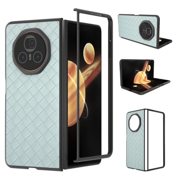 Custodia per telefono in PU con trama intrecciata con cornice nera per Honor Magic V3 (verde chiaro)