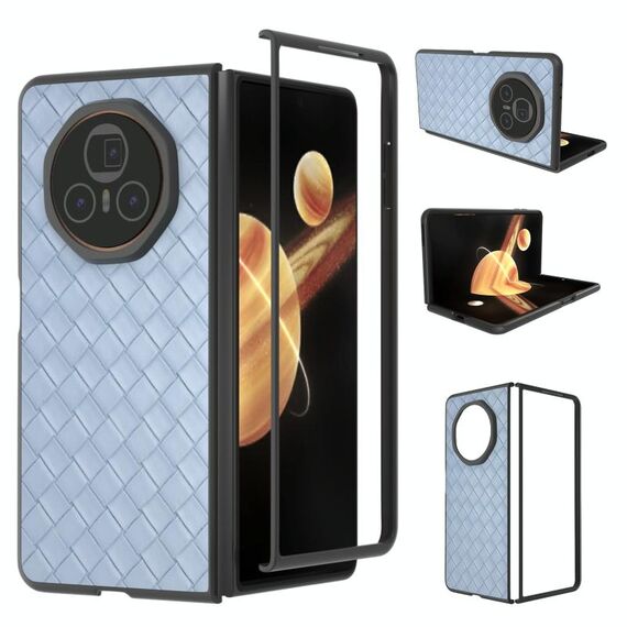 Custodia per telefono in PU con trama intrecciata con cornice nera per Honor Magic V3 (azzurro)