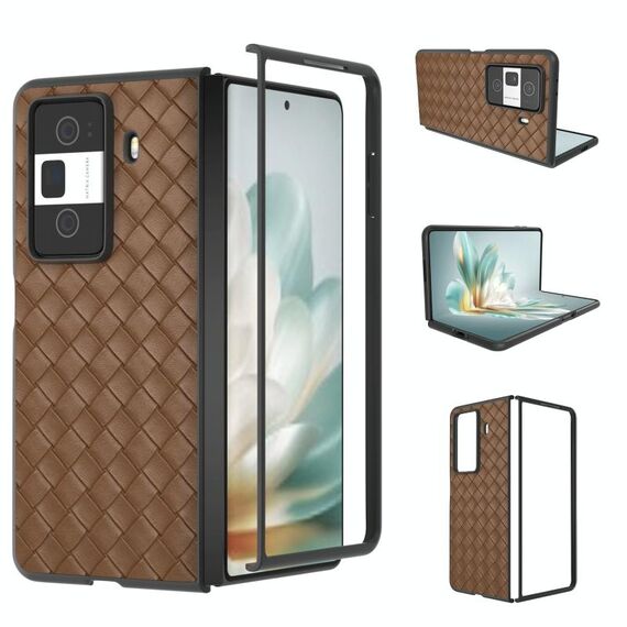 Custodia per telefono in PU con trama intrecciata e cornice nera per Honor Magic Vs3 (marrone)