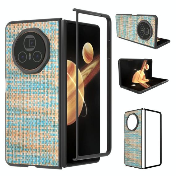 Custodia per telefono in PU con trama a reticolo e colore della cornice nera per Honor Magic V3 (blu)