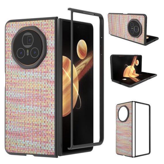 Custodia per telefono in PU con trama a reticolo e colore della cornice nera per Honor Magic V3 (rosa)