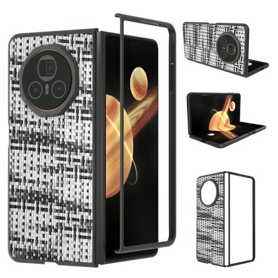 Custodia per telefono in PU con trama a reticolo e colore della cornice nera per Honor Magic V3 (nera)