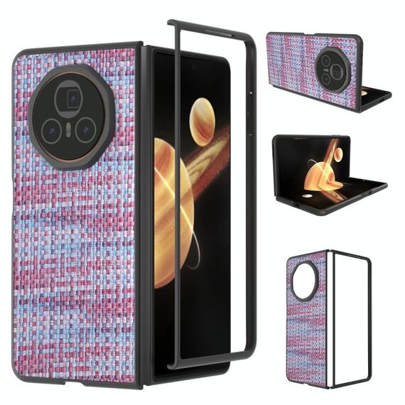 Custodia per telefono in PU con trama a reticolo per Honor Magic V3 con cornice nera (viola)