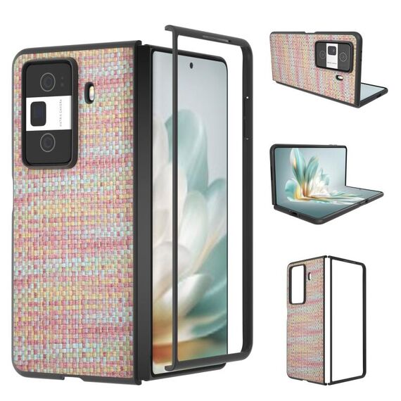 Custodia per telefono in PU con trama a reticolo per Honor Magic Vs3 con cornice nera (rosa)