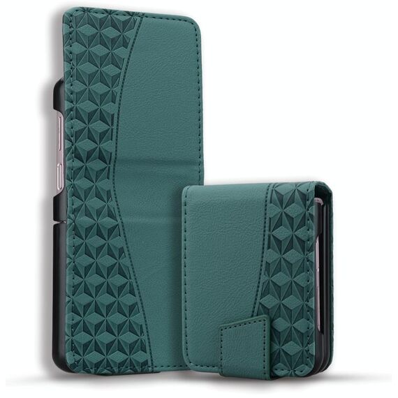 Per Samsung Galaxy Z Flip6 Custodia in pelle con fibbia a diamante e cordino (verde)